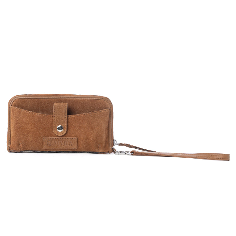 Myra Sunset Ridge Handtooled Hairon Leather Wallet in Honey Snow