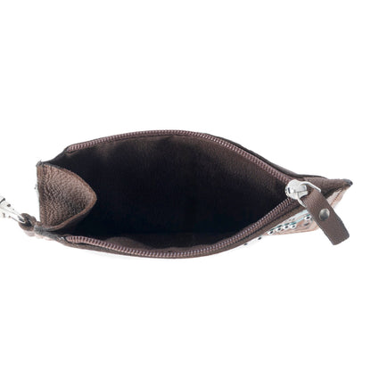 Myra Hand Hewn Western Card Holder for Women in Brown & Turquoise with handtooled detail