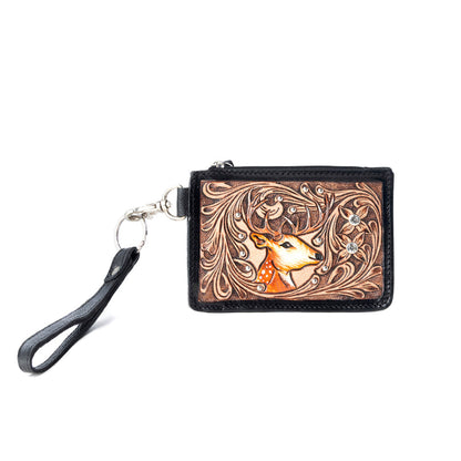 Myra Hand Hewn Western Card Holder for Women in Brown with handtooled detail