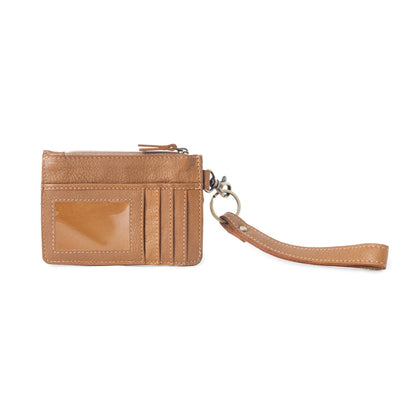 Myra Hand Hewn Western Card Holder for Women in Light Brown with handtooled detail