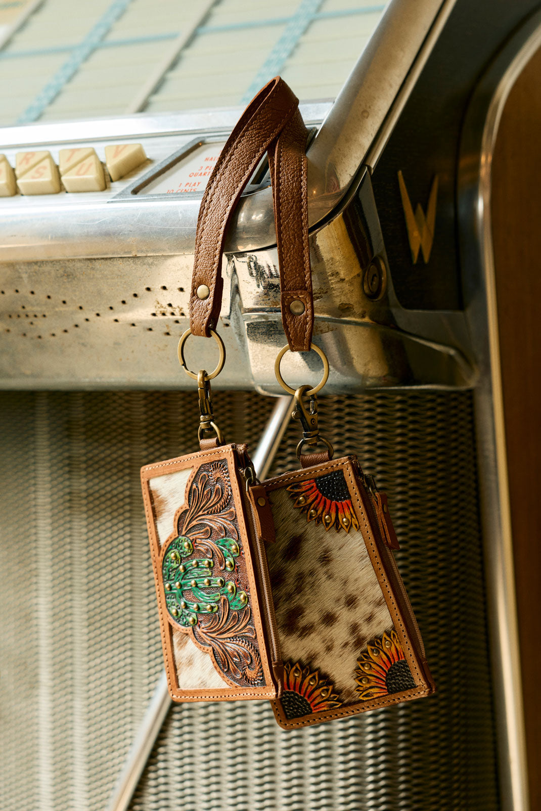 Myra Hand Hewn Western Card Holder for Women in Light Brown with handtooled detail
