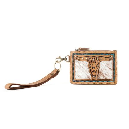 Myra Hand Hewn Western Card Holder for Women in Khaki with hairon detail