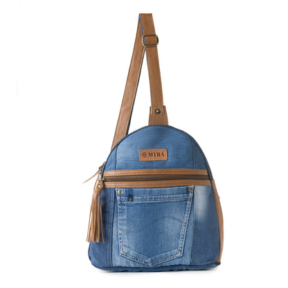 Myra Bluejean fanny pack bag for Women in blue with denim and Front Pocket