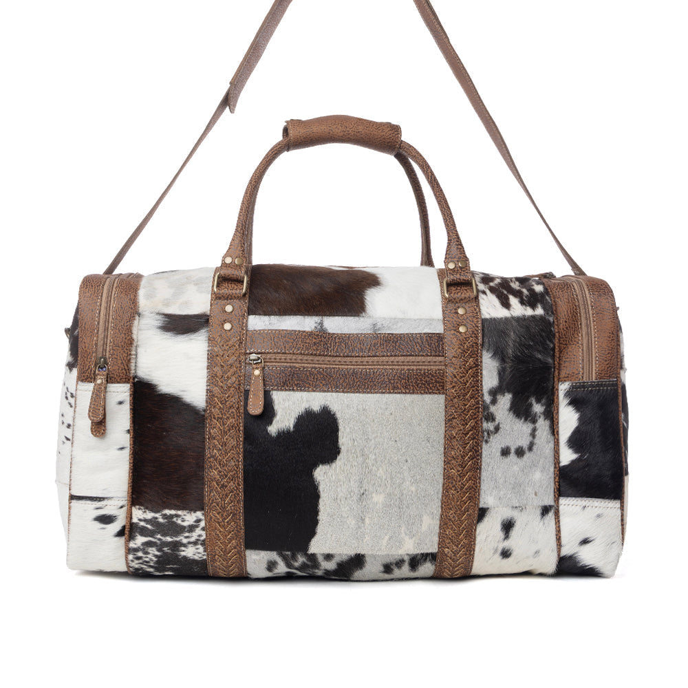 Myra Rustic Vista Handtooled Hairon Ruffle Traveller Bag in Cocoa Frost