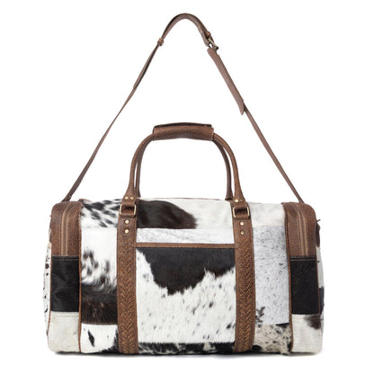 Myra Rustic Vista Handtooled Hairon Ruffle Traveller Bag in Cocoa Frost