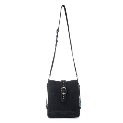 Myra Yellowstone Stonecrest Suede Leather Concealed Carry Bag in Charcoal Black
