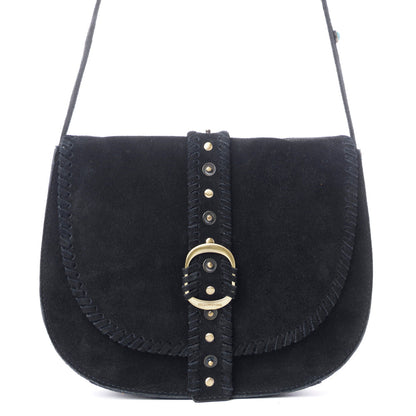 Myra Yellowstone Iron Frontier Suede Leather Bag in Jet Black
