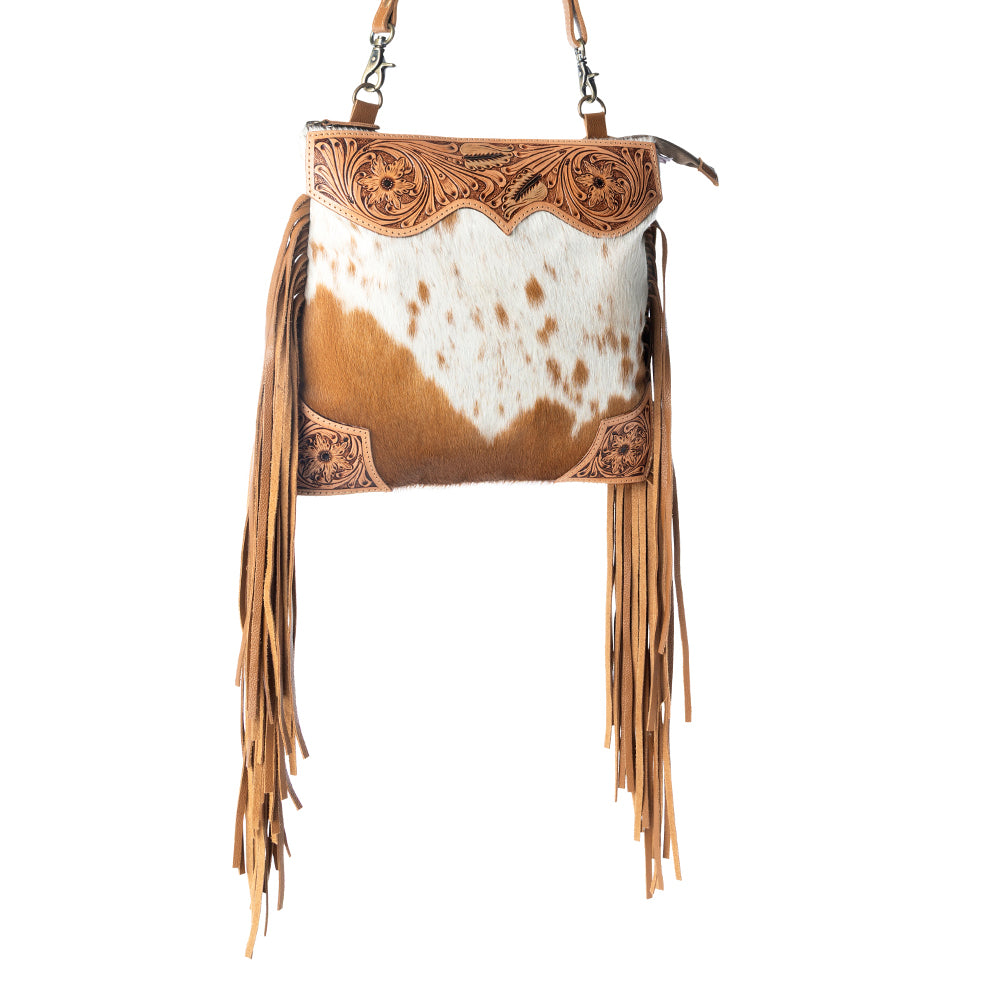 Myra Tumbleweed Trail Fringed hand-tooled bag for women in Light Brown