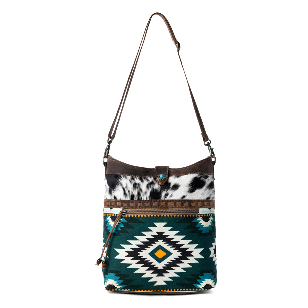 Myra Wovenstone Western shoulder Bag for Women in green with Aztec detail