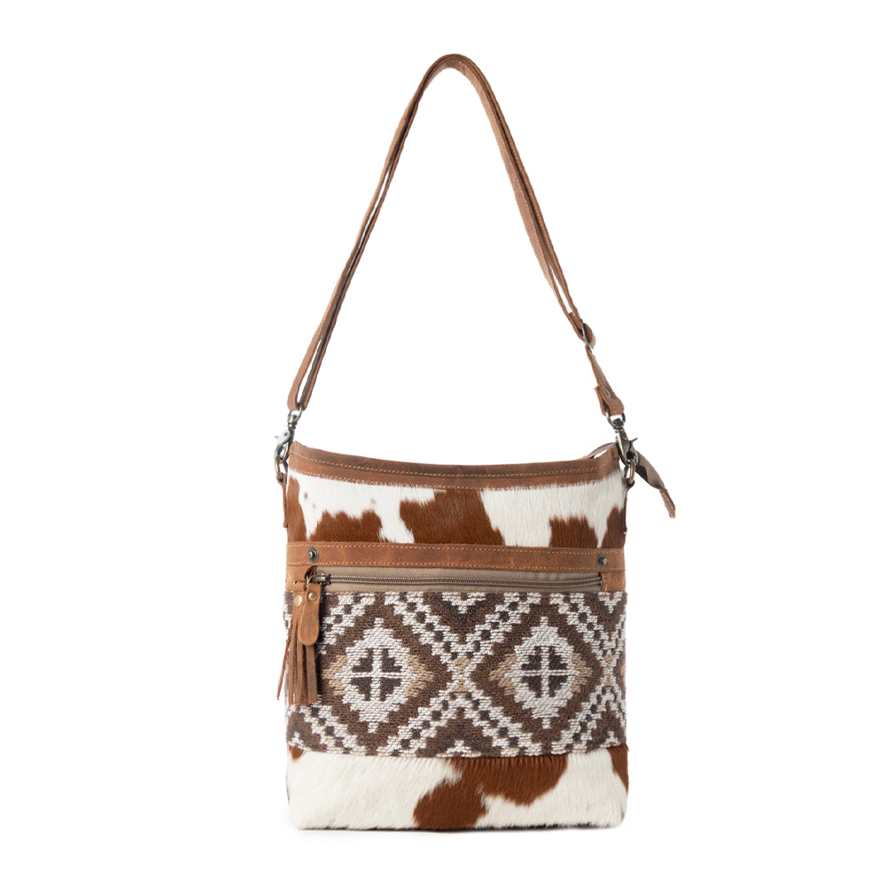 Myra Diamondback Trail Western Shoulder Bag for Women in Brown with Rug details