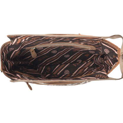 Myra Diamondback Trail Western Shoulder Bag for Women in Brown with Rug details