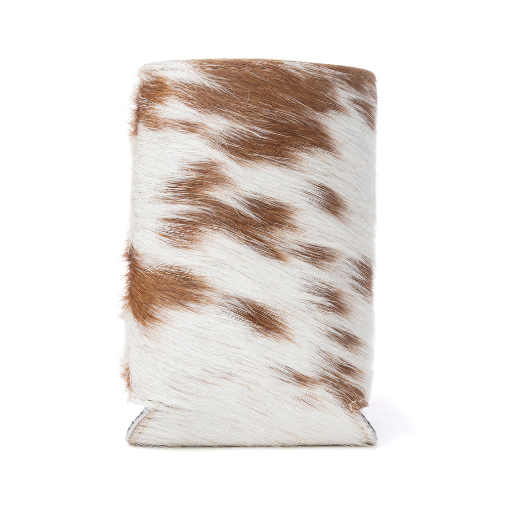 Myra Birch Valley Hairon Leather Beer Can Holder in Toffee Cream