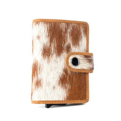 Myra Dune Star Hairon Leather Credit Card Holder in Brown & White