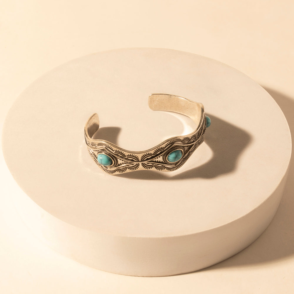 Myra Sedona Stone Cuff for Women with turquoise stones and engraved detail in premium style