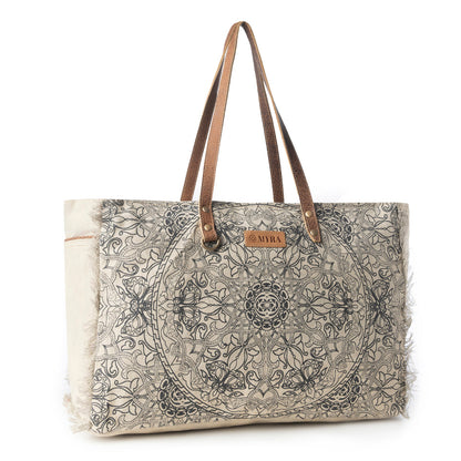 Myra Wildmandala Weekender Bag for Women in ivory with vintage print detail