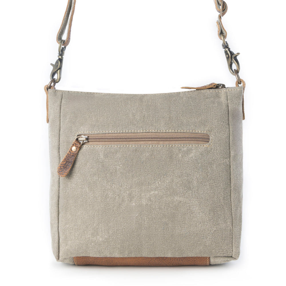 Myra Damask Trail Vintage Crossbody Bag for Women in sage with print detail