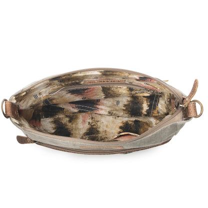Myra Damask Trail Vintage Crossbody Bag for Women in sage with print detail