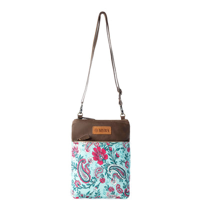 Myra Paisley Spring Floral Crossbody Bag for Women in turquoise with print