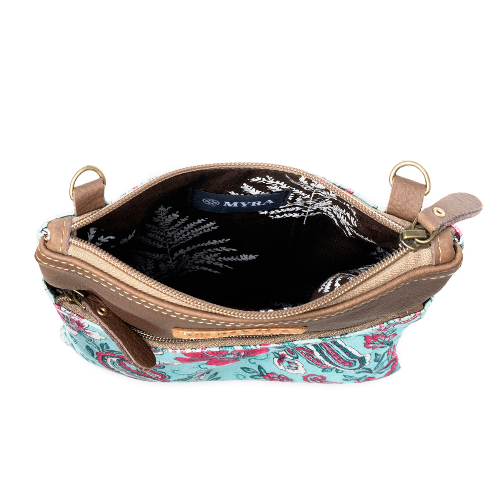 Myra Paisley Spring Floral Crossbody Bag for Women in turquoise with print