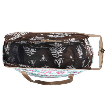 Myra Pinkpaisley upcycled canvas Tote Bag for Women in pink with leather detail