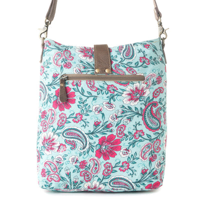 Myra Aspendale upcycled canvas Bag for Women Blue with leather details