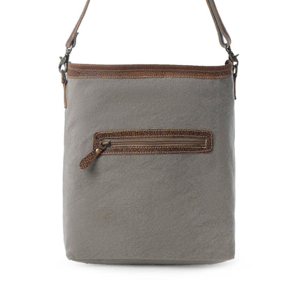 Myra Sagebrook Jacquard upcycled canvas Bag for Women in sage with leather detail