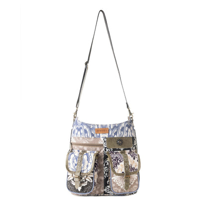 Myra Le Fleur Bel Cowgirl Shoulder Bag for Women in blue floral with leather and Concho details