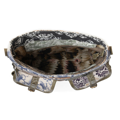 Myra Le Fleur Bel Cowgirl Shoulder Bag for Women in blue floral with leather and Concho details