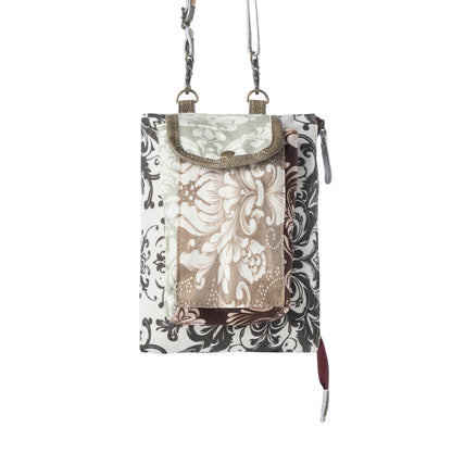 Myra Wild Baroque Phone Crossbody in black with leather detail