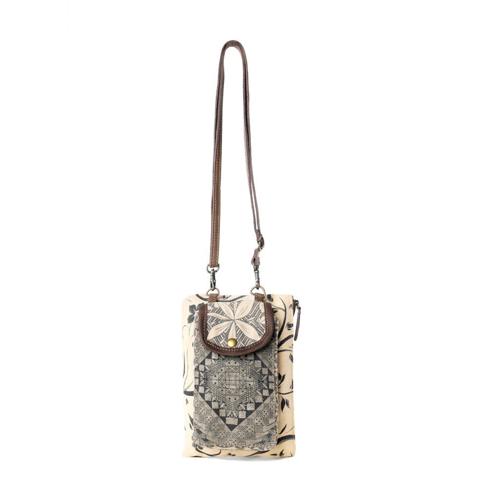 Myra Vine Nouveau Western Phone Crossbody in sage with leather detail