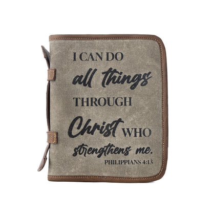 Myra Graceword Western Bible Cover in olive with flap closure and leather detail
