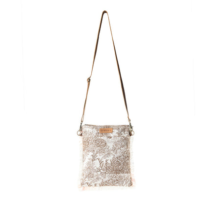 Myra Loom Tapestry vintage Crossbody Bag for Women in white with fringe detail