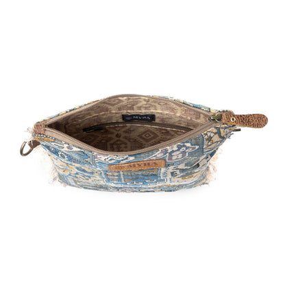 Loom Tapestry vintage crossbody Bag for Women in indigo with fringe detail