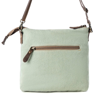 Myra Wildprint Trail upcycled canvas crossbody Bag for Women in sage with floral detail