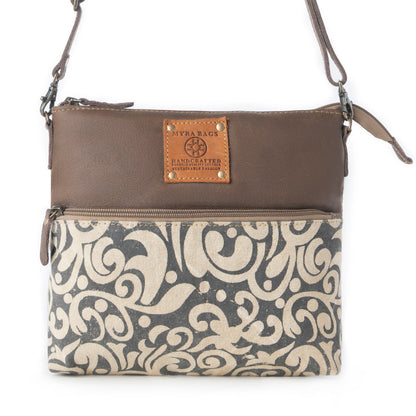 Myra Wildprint Trail upcycled canvas crossbody Bag for Women in ivory with vintage print