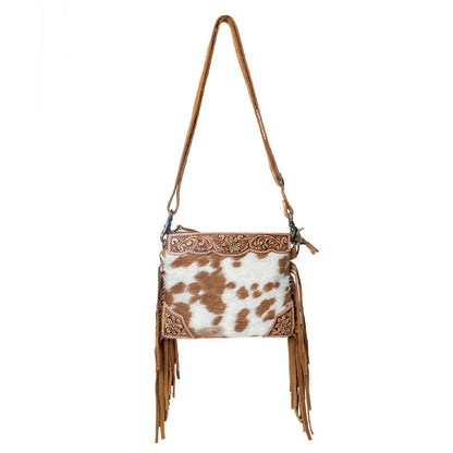 Myra Bourbon Trail Handtooled Bag for Women in brown with hairon and fringe detail