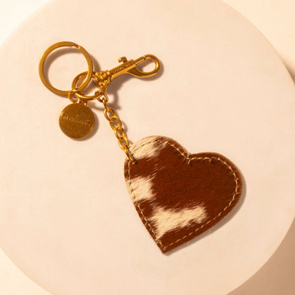 Myra Cocoa Charm Heart Key Fob for Women in brown with hair-on detail for everyday western carry