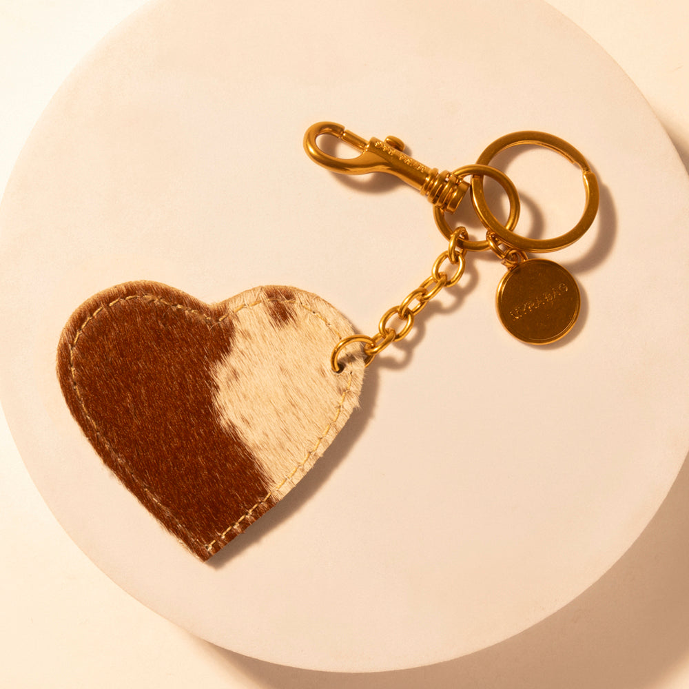Myra Cocoa Charm Heart Key Fob for Women in brown with hair-on detail for everyday western carry