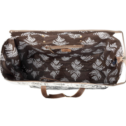 Myra Wildfern Hide Western Weekender Bag for Women in ivory with hairon detail