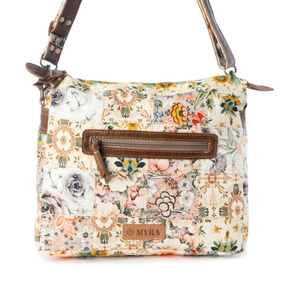 Myra Posy Mesa upcycled canvas Bag for Women in beige with floral detail