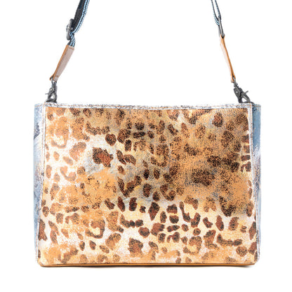 Myra Safari Glow Leather Bag for Women in Brown with metallic detail and shoulder strap