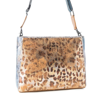 Myra Safari Glow Leather Bag for Women in Brown with metallic detail and shoulder strap