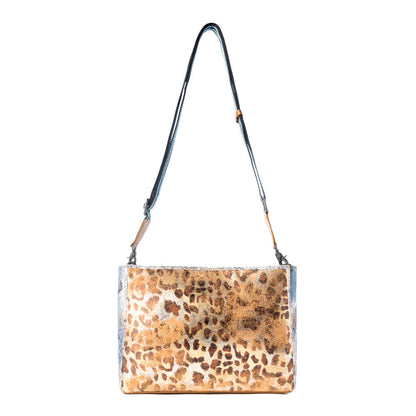 Myra Safari Glow Leather Bag for Women in Brown with metallic detail and shoulder strap