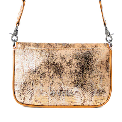 Myra Wild Print Leather Bag for Women in Golden with snake print detail and shoulder strap