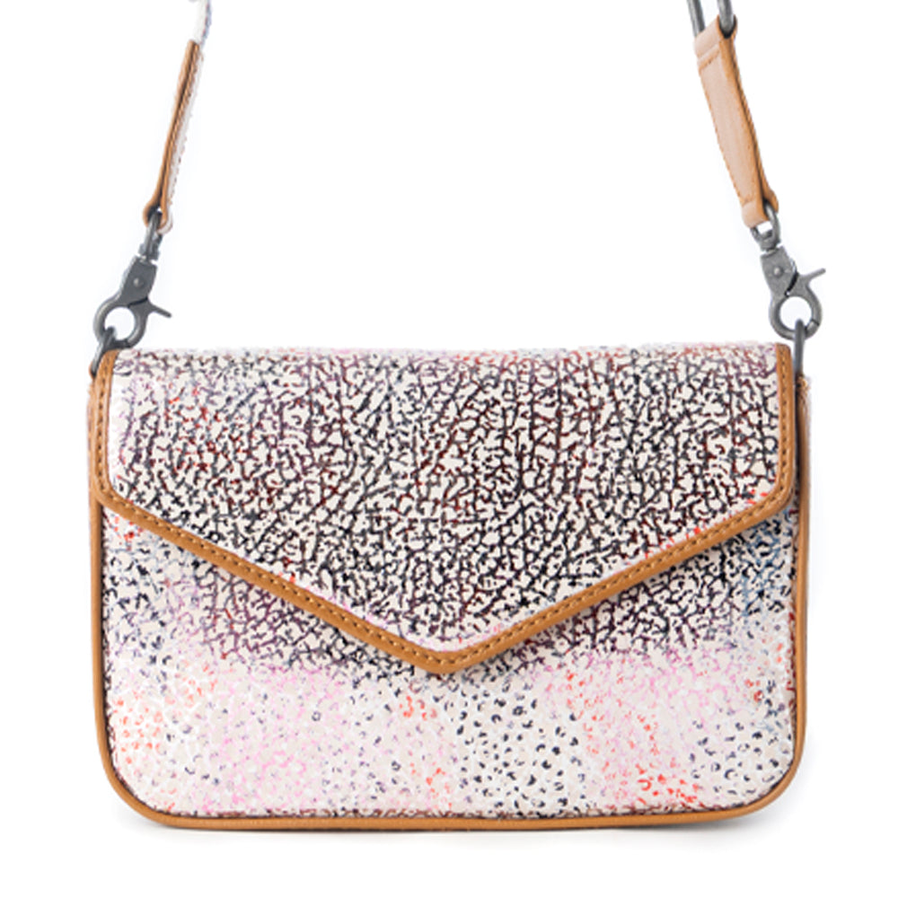 Myra Wild Print Leather Bag for Women in cream with textured detail and shoulder strap