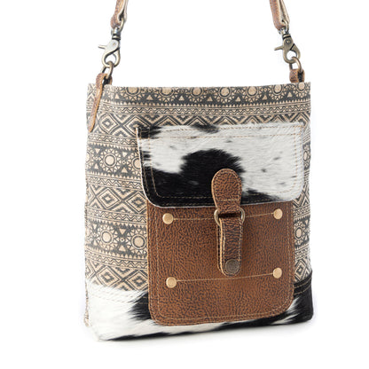 Myra Tribal Pony Western Crossbody Bag for Women in olive with hairon detail
