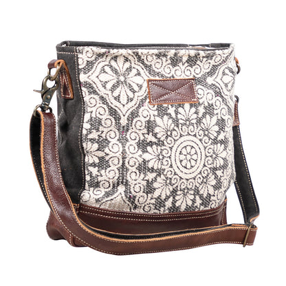 Myra Freaky Leather Shoulder Bag - Tribal Floral Print with Leather Trim for Everyday Bohemian Chic