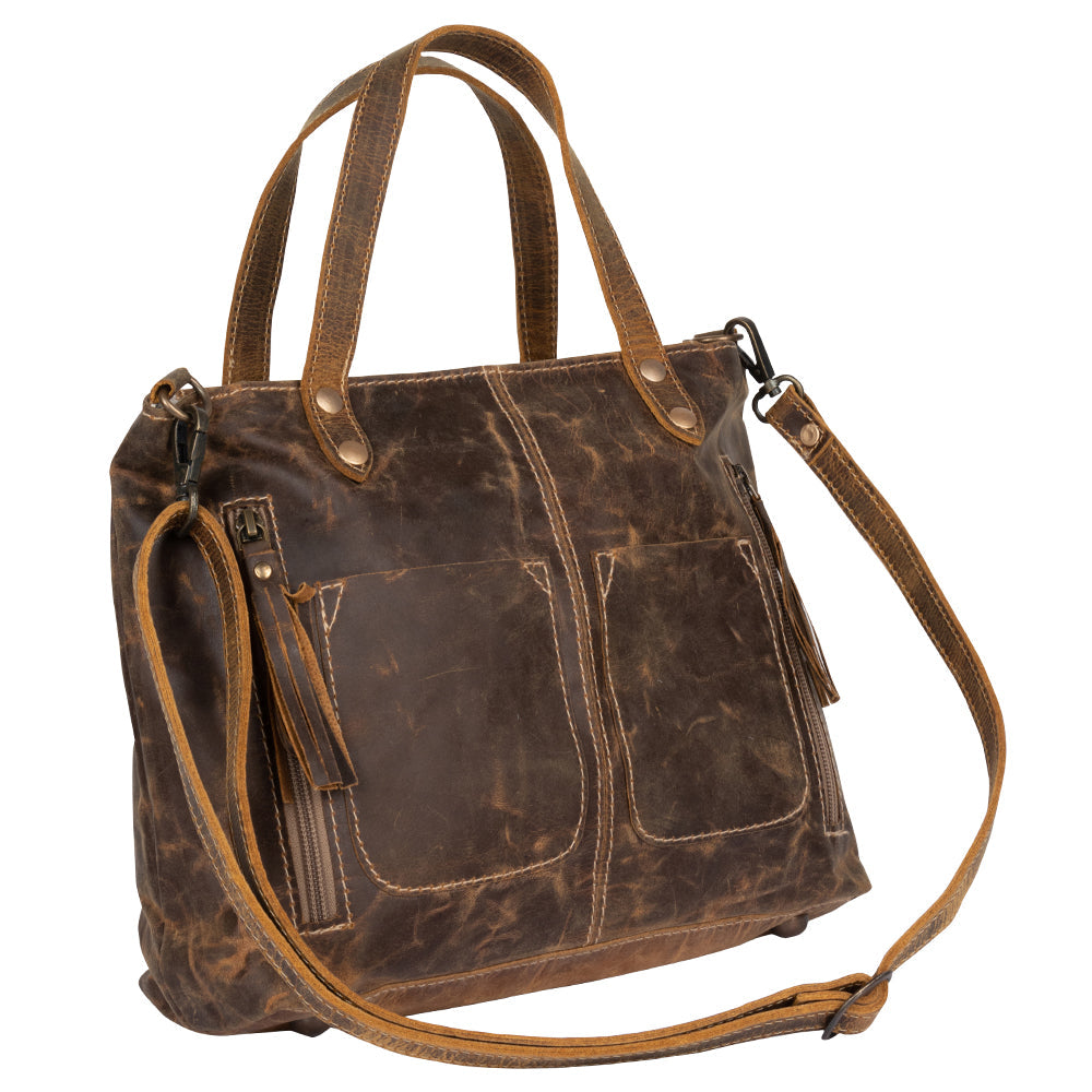 Myra Ultimate Choice Brown Suede Leather Handbag for Women â€“ Twin Top Handles, Crossbody Strap, Double Front Pockets