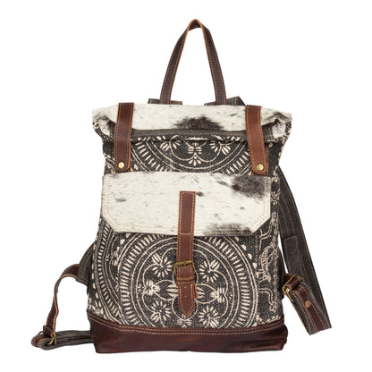 Myra Vibe with Me Hairon Canvas Backpack for Women â€“ Mandala Print, Leather Straps for Boho Travel & Western Day Trips