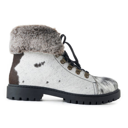 Myra Turbulent Hairon Leather Boots for Women – Fur Lining, Rugged Sole with Stylish Lace-Up Design for Winter Escapes